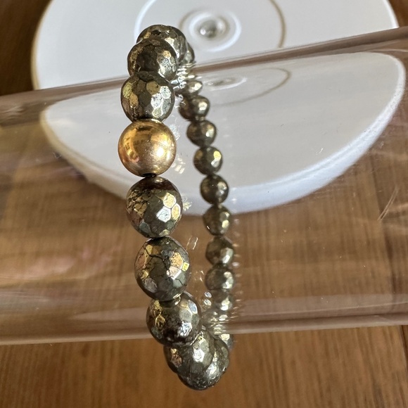 8mm Faceted Pyrite Stretch Bracelet with 14k Gold Filled Spacer - Picture 4 of 7
